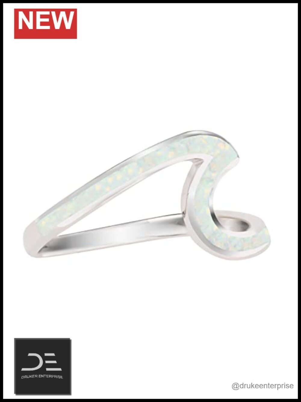 925 Sterling Silver Created Opal Wave Ring Women Wedding Band Hawaii
